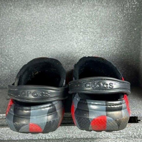 CROCS Red and Black Plaid Boat Shoes